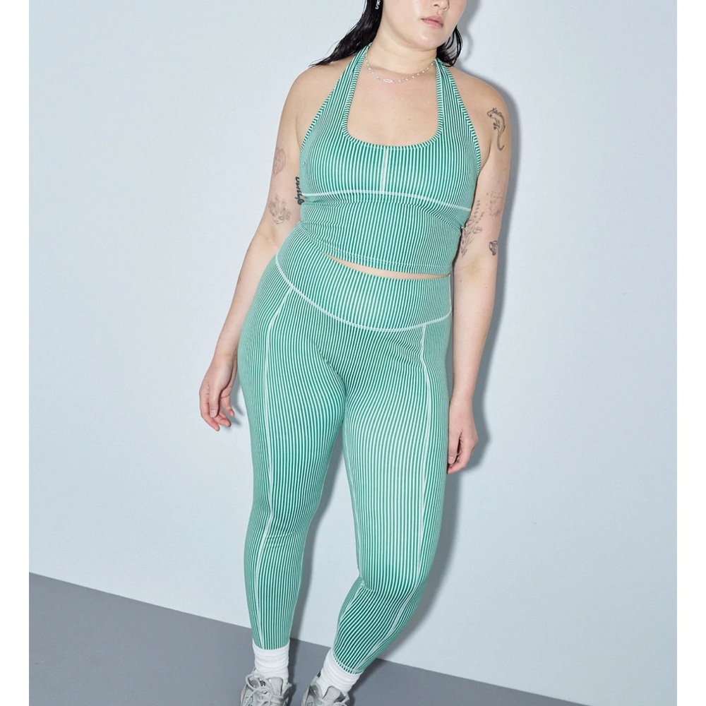 SET of Fashion Brand Company Tennis Stripe Yoga Leggings AND Yoga Halter LARGE
